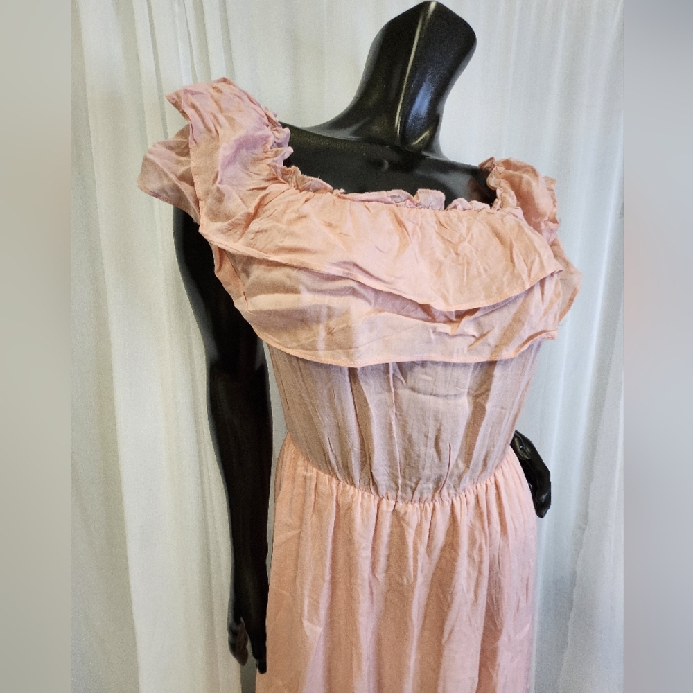 Pretty In Peachy Pink Off-Shoulder Maxi Dress with Ruffles - Picture 8 of 16